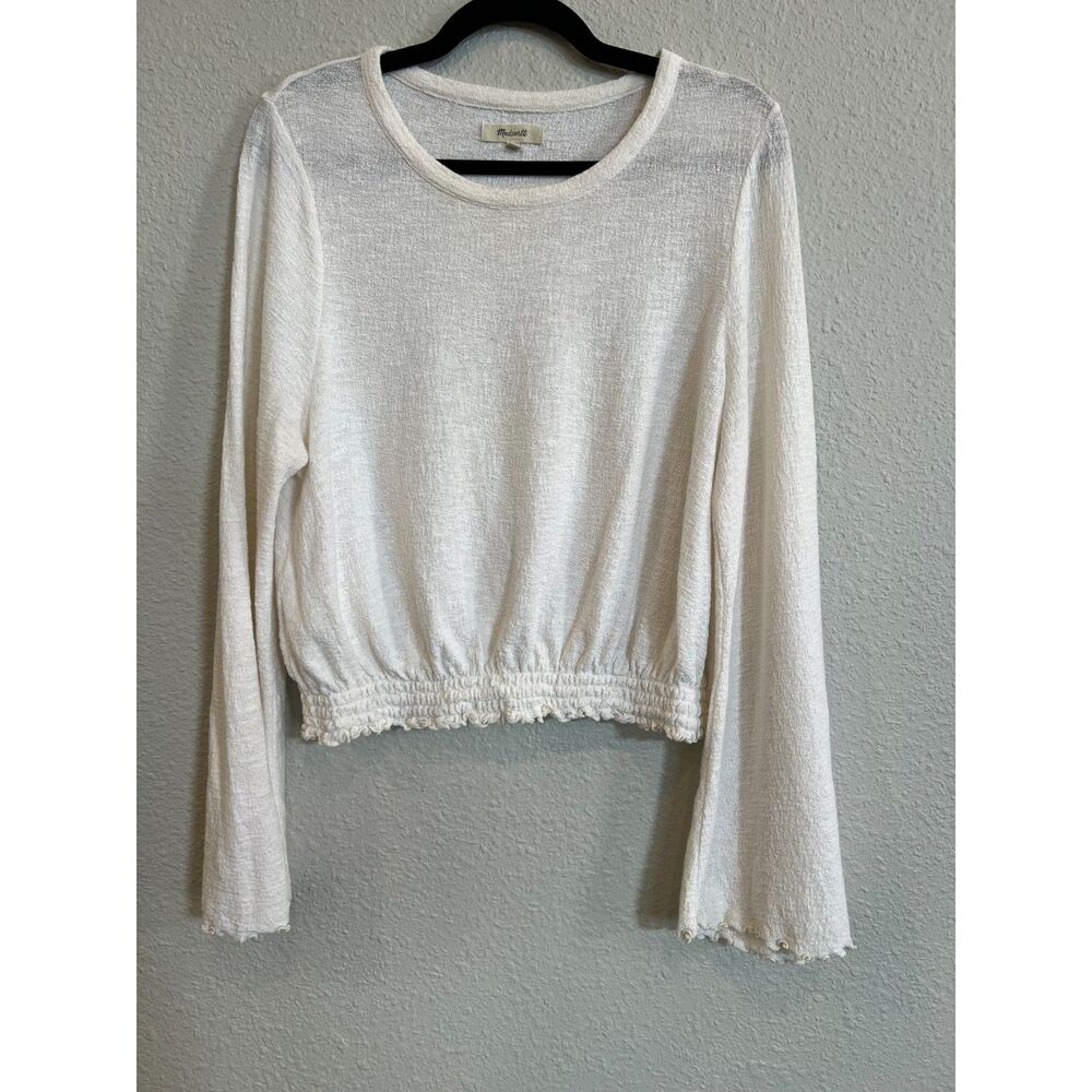 Madewell Off-White Long Flowy Sleeve Elastic Waist Top Size Medium a122
